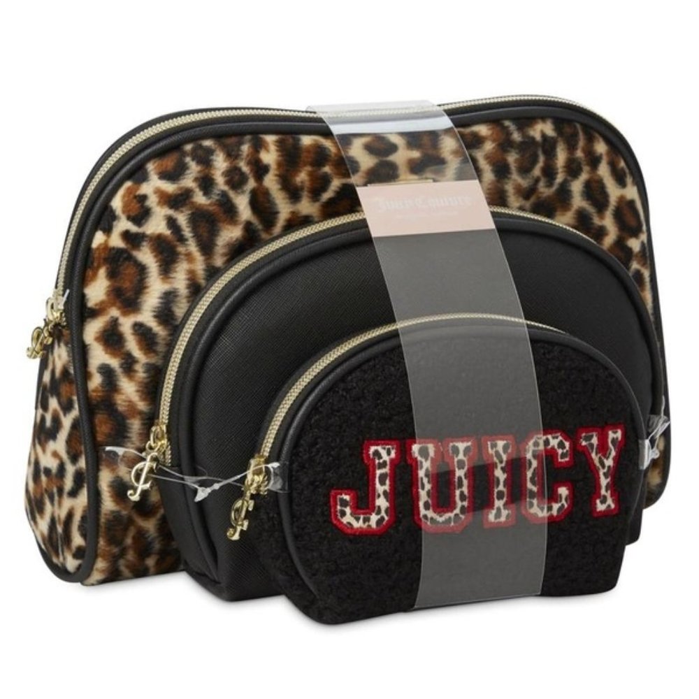 JUICY COUTURE Leopard Flocking Dome Make Up Bags